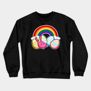 Easter Rainbow Pink Bunny Rabbit Sleeping On Colorful Eggs Crewneck Sweatshirt